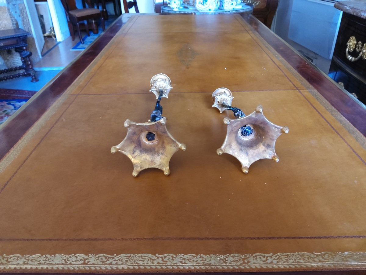 Pair Of Bronze Candlesticks With 2 Patinas From The Charles X Period -photo-1